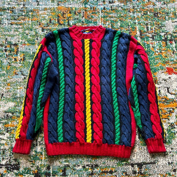True 90's Vintage TOMMY HILFIGER Multicolor Cable Knit Sweater